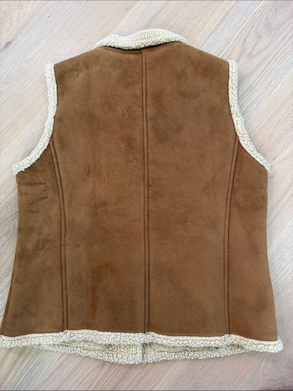 L.L. Bean Women's Brown Suede-Look Sherpa Vest - Picture 6 of 7